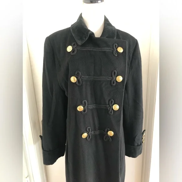 Christian Dior vintage black loro piana wool coat with gold CD